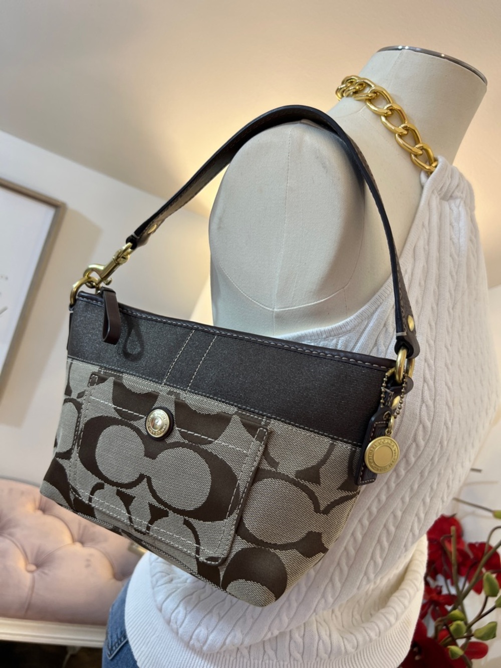 Y2K Coach Signature “C” Monogram Baguette Shoulder Bag – Khaki/Brown #11688 - Picture 16 of 16